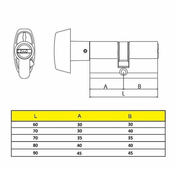 Serrure - cylindrisk lås - cylinder - Yale-lås - YL6P3040LT - CIL YL6 70 P30 x 40 Wg Lt Låssystem