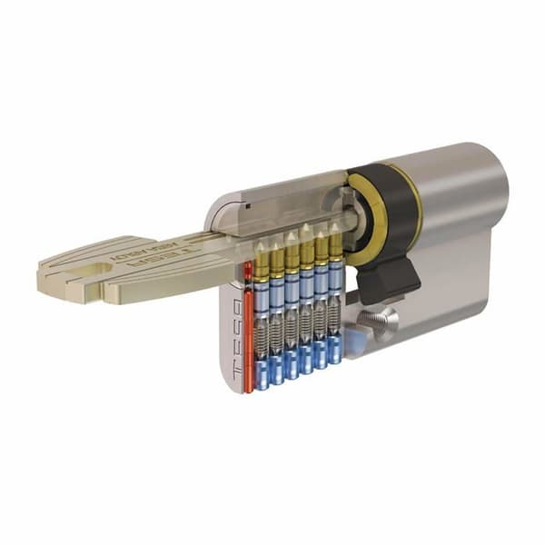 Tesa assa abloy - T65B3040L - Standard säkerhetscylinder T60, nyckel i mässing, 30 x 40 mm, med lång kamknapp