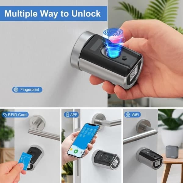 Ansluten lås dörr ingång - IP65 Fingeravtryckslås med 3 RFID-kort Biometrisk lås Cylinderlängd 40x3