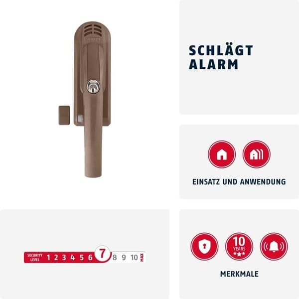 ABUS Fönsterhandtag med Lås FG300A AL0125 - Med Tryckcylinder och Larmfunktion, Brun