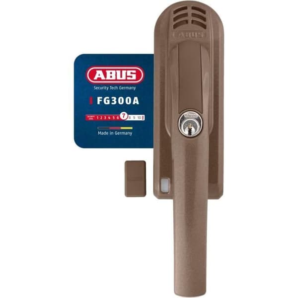 ABUS Fönsterhandtag med Lås FG300A AL0125 - Med Tryckcylinder och Larmfunktion, Brun