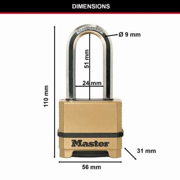 Master Lock M175EURDLH 50 mm Programmerbart 4-siffrigt kombinationshänglås Zink Chrome - M175EURDLF