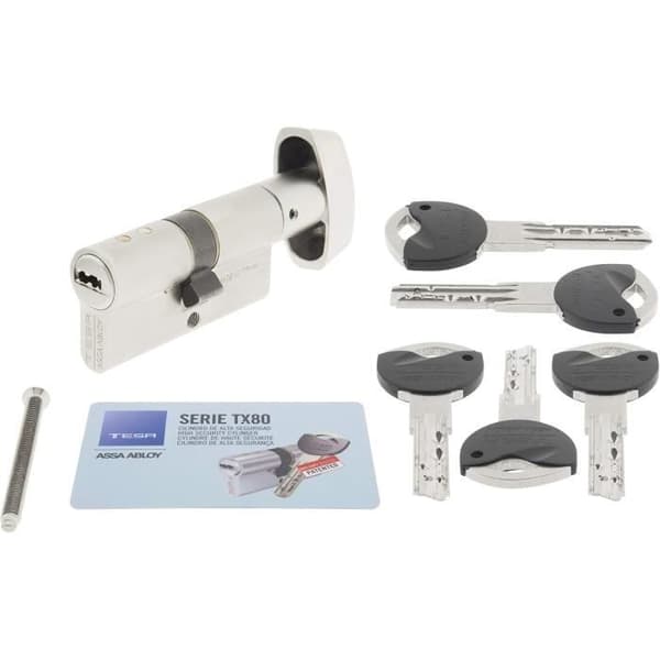 Tesa Assa Abloy TK1B3040N Cylindrisk högsäkerhet TK100 Dubbelkoppling förnicklad 30 x 40 mm Nyckel - Långt vred
