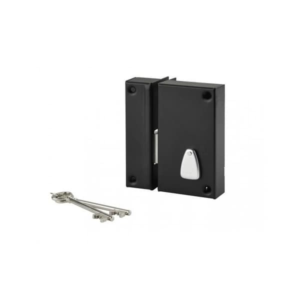 THIRARD - Vertikalt fälglås med 6 nyckelspår för källardörr, endast bult, vänster, axel 45 mm, 75x130 mm, svart, 2 nycklar 45 mm
