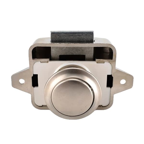 RV Skabslås, 26mm Diameter, Trykknap Betjening, perle nikkel