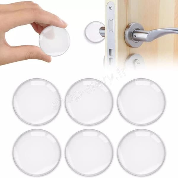 SHOP-STORY - CUSHBLOC: Paket med transparenta självhäftande dörrstopp med stötdämpare och runt skydd 40 mm