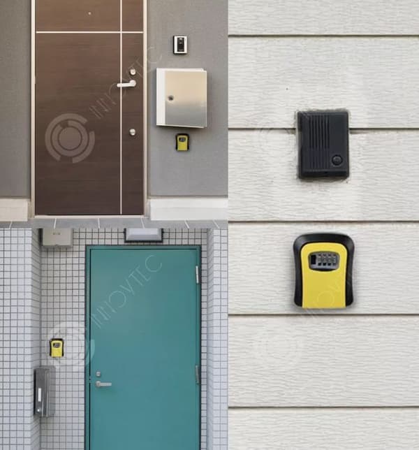 INN Nyckellåda 12x9,6x4cm 4-siffrigt lösenord Hemsäkerhet Hårdvara Lådlås Dörrlås Vattentät Gul