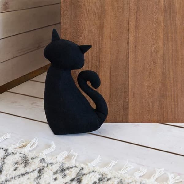 Balvi Doorstop Mjau! Svart färg Dörrstopp i form av en katt Polyester 28 cm