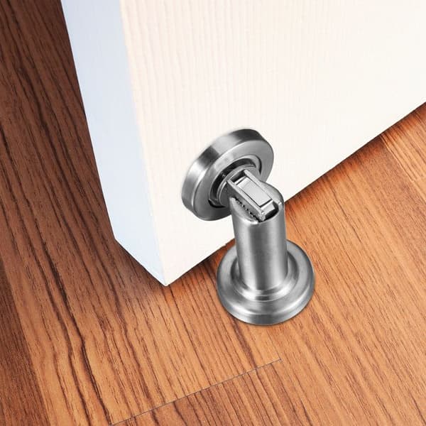 Relaxdays magnetiska dörrstoppare, magnetiska dörrstoppare, rostfritt stål, golv- eller väggfäste, silver
