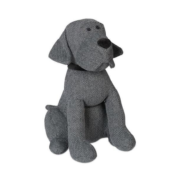 Relaxdays Dörrstopper hund, står rakt, fylld, för inomhusbruk, HLP 28x17x19 cm, tyg fyllt med sand, grå