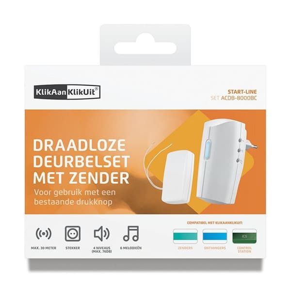 KlikAanKlikUit ACDB8000BC Plug-In Trådløs dørklokkesæt med sender Hvid