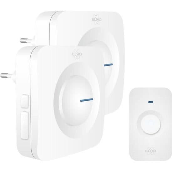 ELRO DB3000 trådlös dörrklocka - 2x plug-in mottagare - 64 melodier - Trådlöst avstånd: 300m - Vit