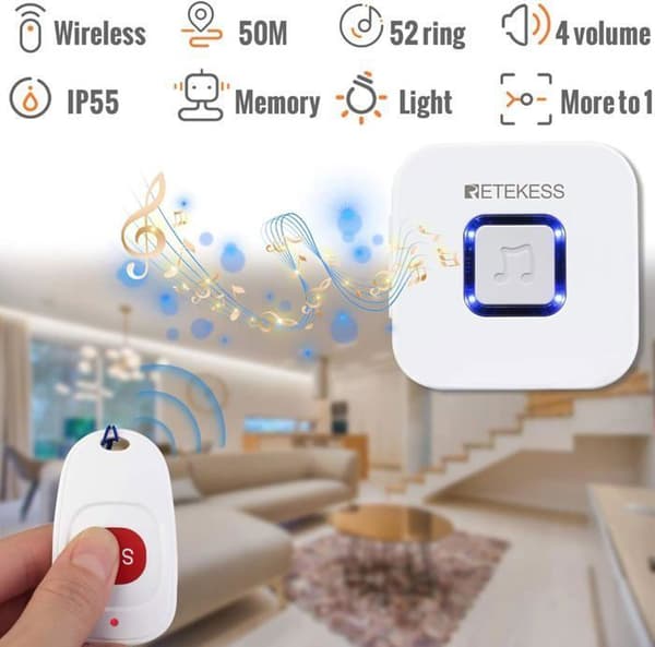 Retekess TH101 Hemmatelefon System Trådlös Patient Pager, Nödsamtalsknapp Alarm Pager, för Äldre och Gravida Kvinnor