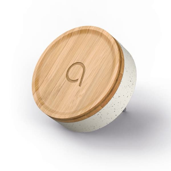 Bambu 80 (= diameter) x 70 mm (d) trådlös batterilös miljövänlig ringsignal 100 % återvunnen grå plast och 100 % bambu fram