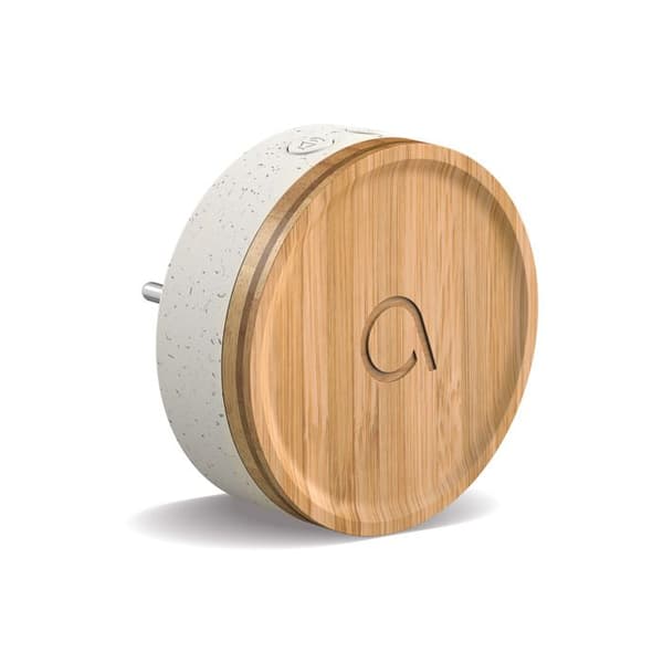 Bambu 80 (= diameter) x 70 mm (d) trådlös batterilös miljövänlig ringsignal 100 % återvunnen grå plast och 100 % bambu fram