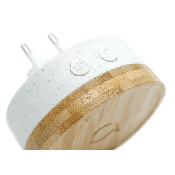 Bambu 80 (= diameter) x 70 mm (d) trådlös batterilös miljövänlig ringsignal 100 % återvunnen grå plast och 100 % bambu fram