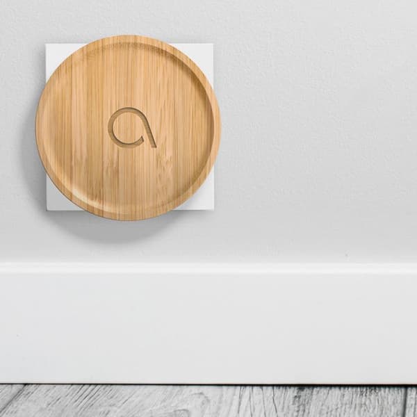 Bambu 80 (= diameter) x 70 mm (d) trådlös batterilös miljövänlig ringsignal 100 % återvunnen grå plast och 100 % bambu fram