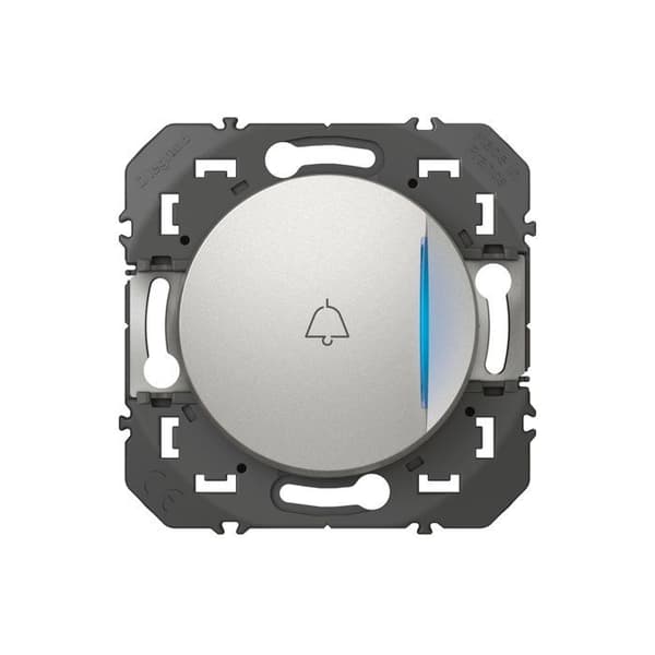 LEGRAND - ENKEL KNAPP MED LYSINDIKATOR OCH KLOCKA DOOXIE 6A 250V~ ALUMINIUMSFINISH - BLISTERFÖRPACKNING