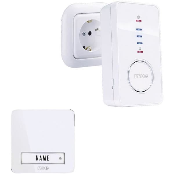 Trådlös dörrklocka - m-e modern-electronics - 41098 - Komplett set 100 m - Vit