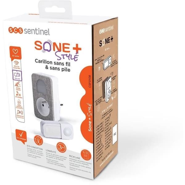 Chime - SCS SENTINEL - SONE + Snygg - CSF0108 - Trådlös och batterifri - Integrerat uttag