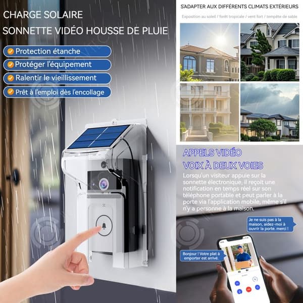 INN Trådlös dörrklocka 3600mAh visuell dörrklocka med solenergi 720x1280 HD-kvalitet röstintercom Wi-Fi 2,4G PIR-sensor