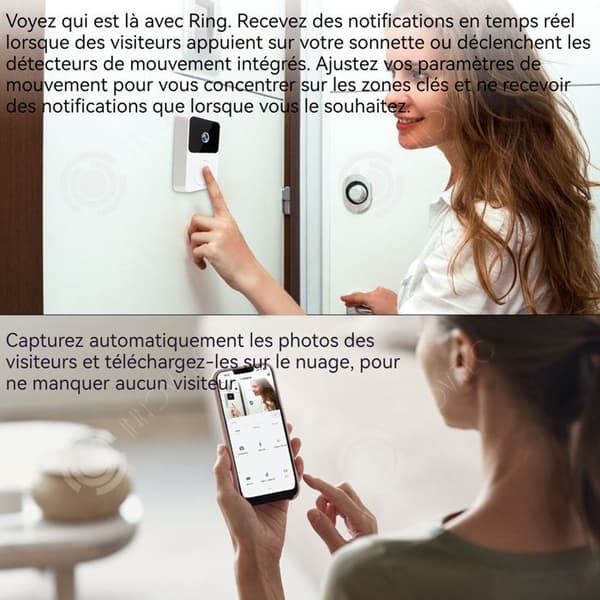 INN trådlös dörrklocka Wi-Fi 2.4G trådlös signalskärm övervakningsfunktioner Upplåsning och dialogdörrklocka utan ledningar