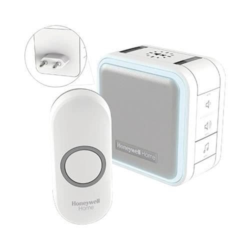 Honeywell Home DC515NP2 Trådlös dörrklocka serie 5, 150 m, 6 melodier, vit stickproppsbasis, designknapp