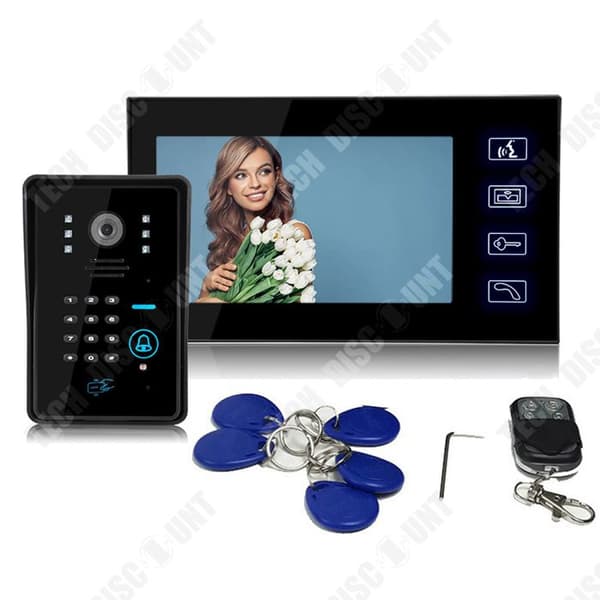 TD® Wired Visual Doorbell 7 tum Lösenord Svep kort Färg Unlock Fjärrkontroll Lämplig för Home Black