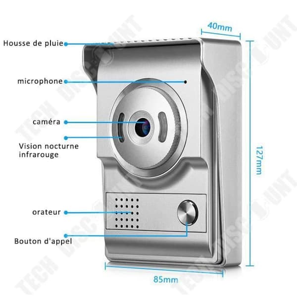 Dörrklocka Kit kamera, 7 tum färgvideo HD Dörrklocka Villa Intercom nattsyn vattentålig smart Dörrklocka video