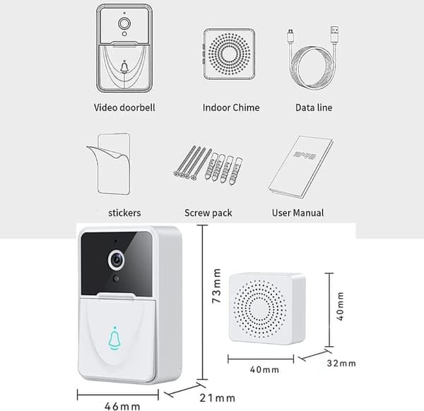 Smart Trådløs Dørklokke Med Kamera-Video Dørklokke, WiFi, Bluetooth, Nattesyn med Infrarød Nattesyn og Tovejskommunikation