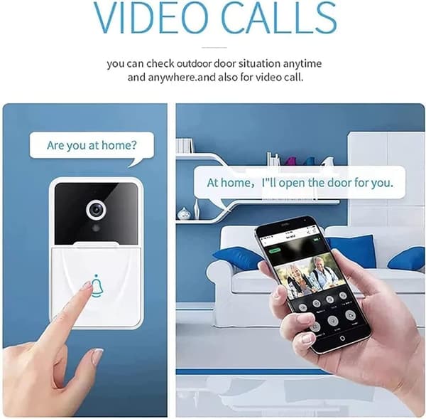Smart Trådløs Dørklokke Med Kamera-Video Dørklokke, WiFi, Bluetooth, Nattesyn med Infrarød Nattesyn og Tovejskommunikation