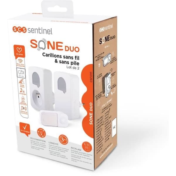 Klockspel - SCS SENTINEL - SONE DUO - Trådlös och batterilös - 2-pack - Räckvidd 150+50 meter - Självdriven