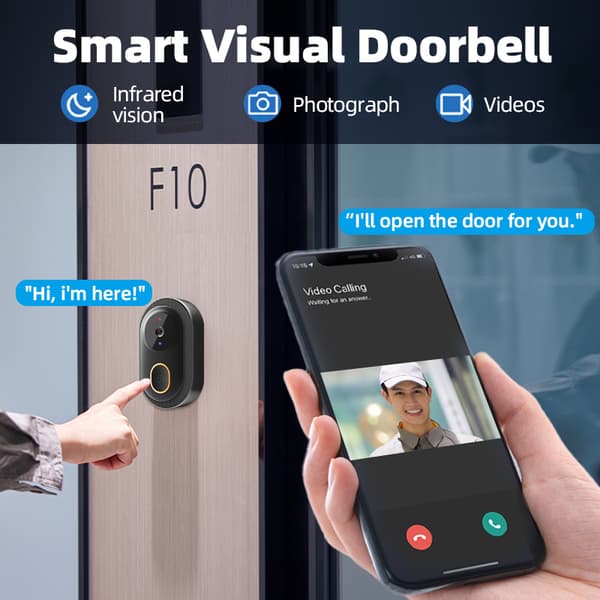INF Forbedret hjemmesikkerhed: Trådløs smart video dørklokke K9 Hvid