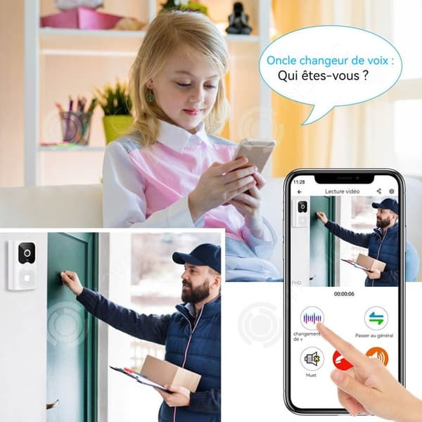 INN trådlös dörrklocka Wi-Fi 2.4G trådlös signalskärm övervakningsfunktioner Upplåsning och dialogdörrklocka utan ledningar