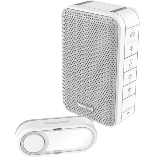 Honeywell Home DC311E Series 3 trådlös dörrklocka, 4 ringningar, bärbar bas vit