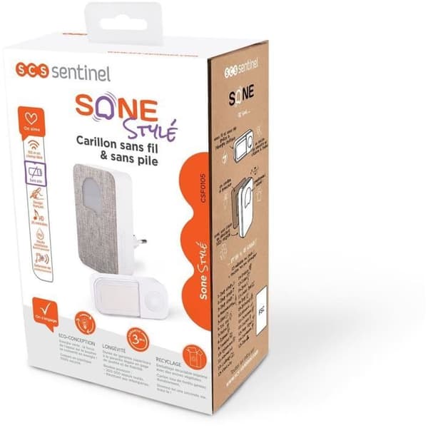 Trådlös och batterifri ringsignal - SCS SENTINEL - CSF0105 - SONE Stylé - 25 melodier