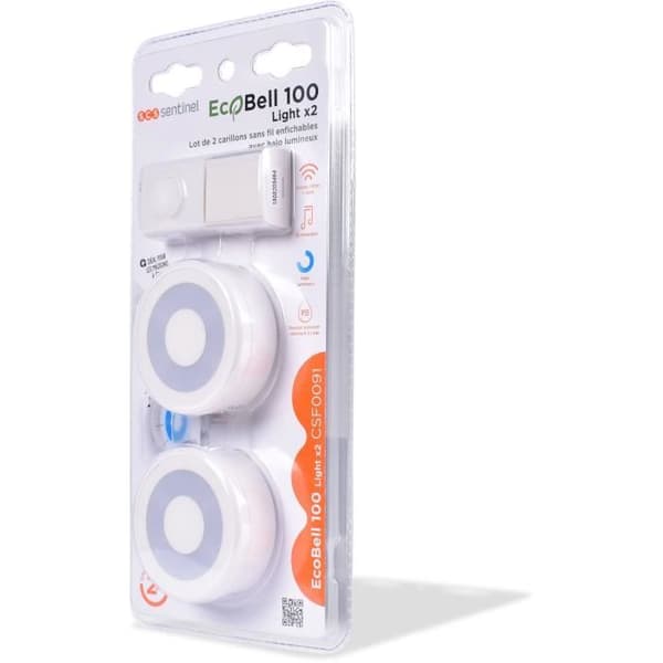 SCS SENTINEL EcoBell 100 Light x2 trådløs dørklokke med 25 melodier og dobbelt tilstedeværelsessignal
