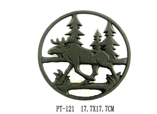 Gammaldags grytunderlägg älg i gjutjärn, svart 2pack