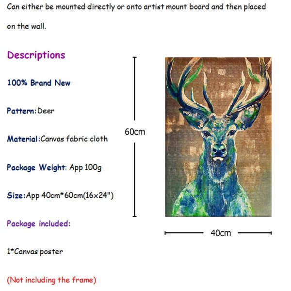 Oinramade Canvas Deer Prints Retro Heminredning Väggkonst Bildmålning Poster