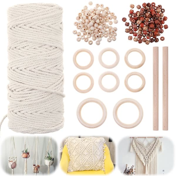 Naturlig makramesnöre mm bomullssnöre med st träring och