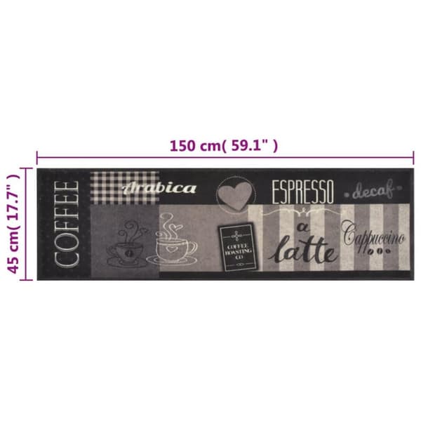 vidaXL Kjøkkenteppe vaskbar kaffe svart 45x150 cm fløyel