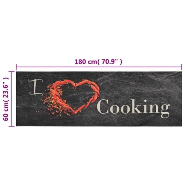 vidaXL køkkentæppe 60x180 cm Cooking-design vaskbart fløjl sort