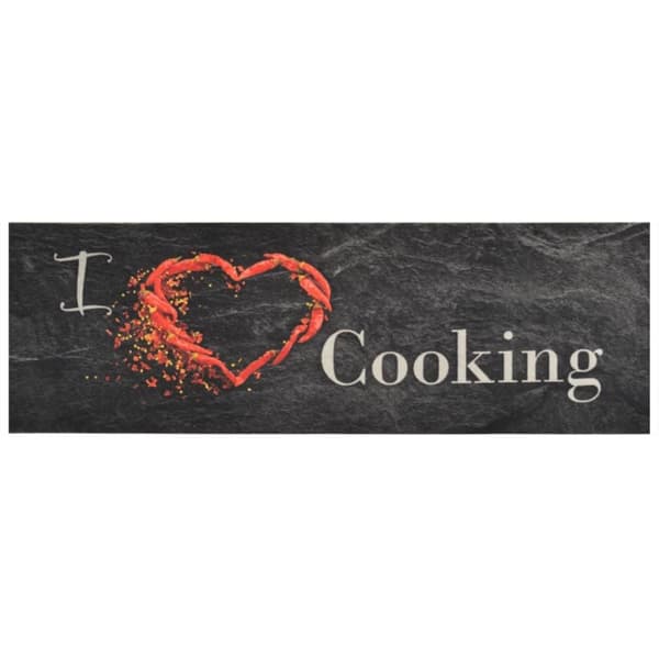 vidaXL køkkentæppe 60x180 cm Cooking-design vaskbart fløjl sort