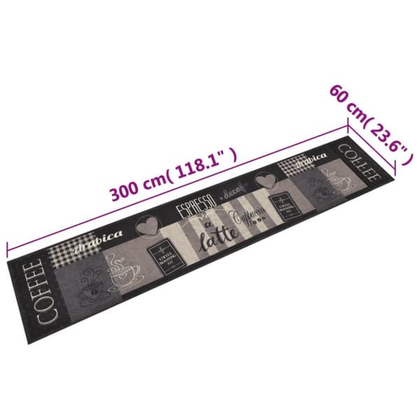 vidaXL køkkentæppe 60x300 cm Coffee Black-design vaskbart velour