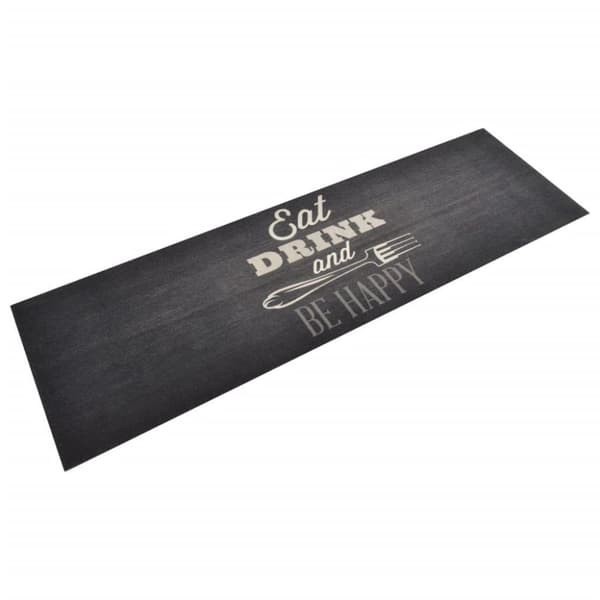 vidaXL køkkentæppe 60x180 cm Kitchen Black-design vaskbart velour