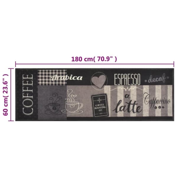 vidaXL Kjøkkenteppe vaskbar Coffee svart 60x180 cm fløyel
