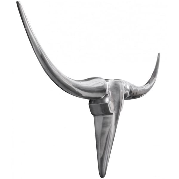 Rootz Deco Antler Bull M Sølv 100 cm Aluminium Design Horn - Vægdekoration tyrehoved horn moderne - Vægskulptur gevir jagttrofæ metal - Longhorn Vægde