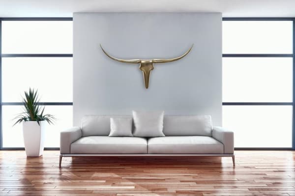 Rootz väggdekoration horn tjur L 125 cm aluminium gyllene
