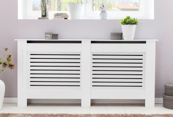 Rootz Design Kølerafdækning Hvid Matlakeret 78x82x19 cm - Varmepanel Lille Varmeafdækning - Kølerafdækning trælameller - Beskyttelse af varmeradiatord