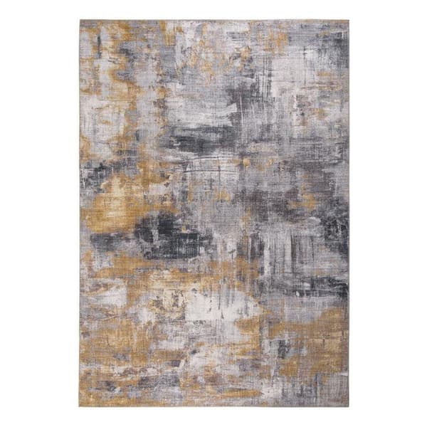Rootz Gulvtæppe - Tæppe - Plejevenlig - Kortluvet tæppe - Indendørs og udendørs - Hjem - Stue - Grå/Gul - 290 x 200 x 0,7 cm